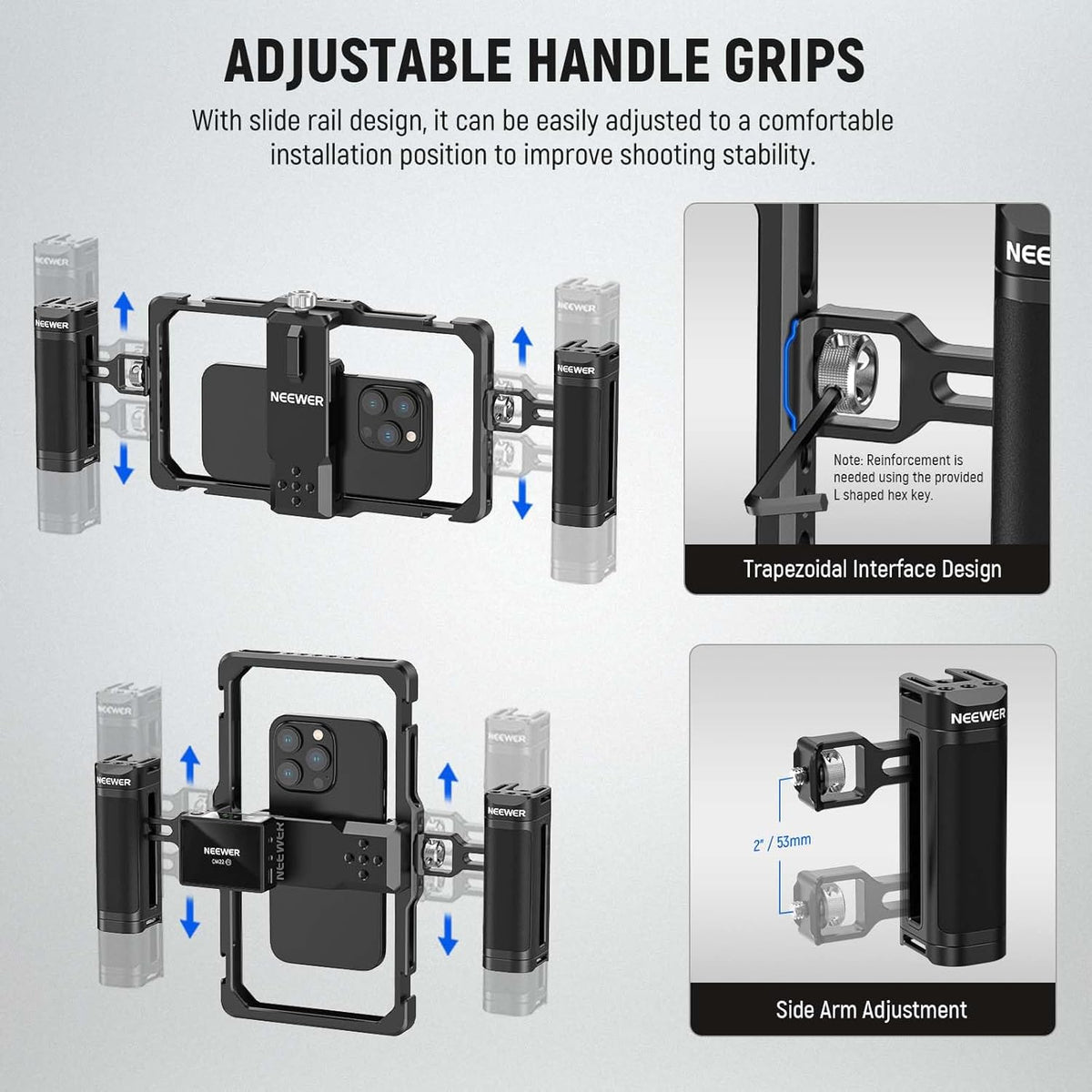 NEEWER Smartphone Video Rig with Neck Strap/Dual Handle/Lavalier Mic Clip Slot Compatible with SmallRig Video Recording Phone Cage Stabilizer for iPhone 16 15 Pro Max Galaxy S23 Pixel 8 Pro, PA009S