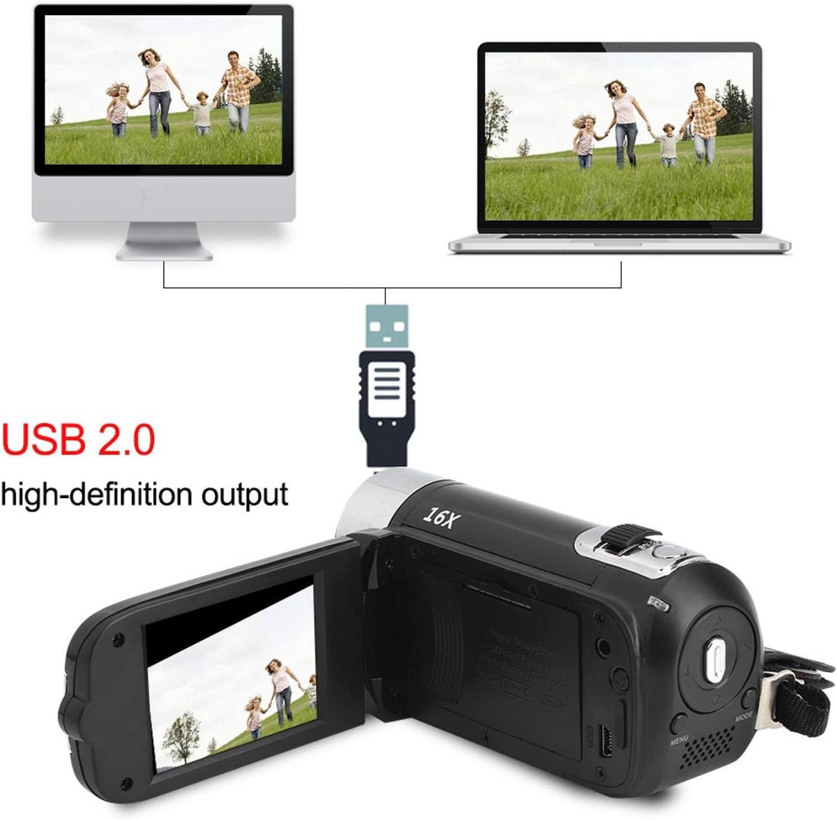 Hilitand 1080P 16MP 2.7 Inch 16X Camcorder, Full HD Video Camera with Digital Camera, Rotating LCD Screen, Digital