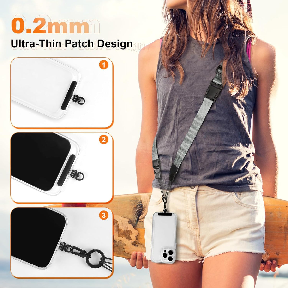 Adjustable Crossbody Phone Lanyard, Universal Phone Wrist Strap and Phone Neck Strap with Tether Tab, Phone Lanyard with Quick Release, Suitable for iPhone and Most Smartphones, Grey