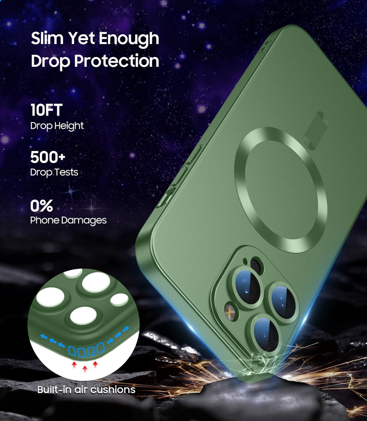 Magnetic for iPhone 15 Pro Max Case [Compatible with MagSafe][Built-in Camera Lens Protector] Slim Soft Silicone Bumper Shockproof Metallic Luster Phone Case (Green)