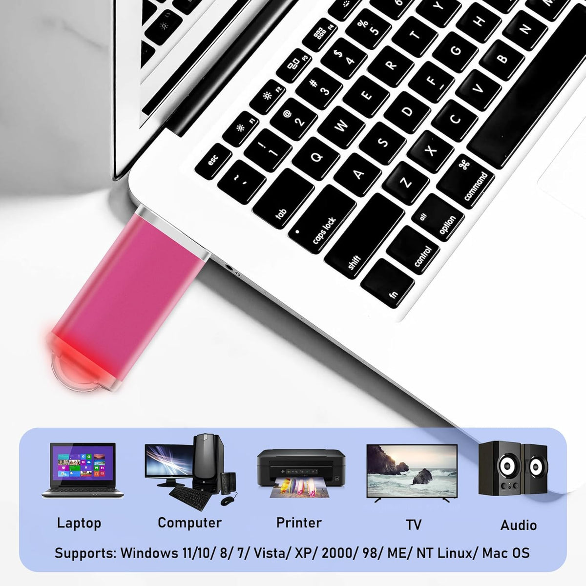 Thumb Drives 2GB USB Flash Drive 1 Pack Zip Drive USB 2.0 Jump Drive Memory Stick Pendrrive with Lanyards (Pink)