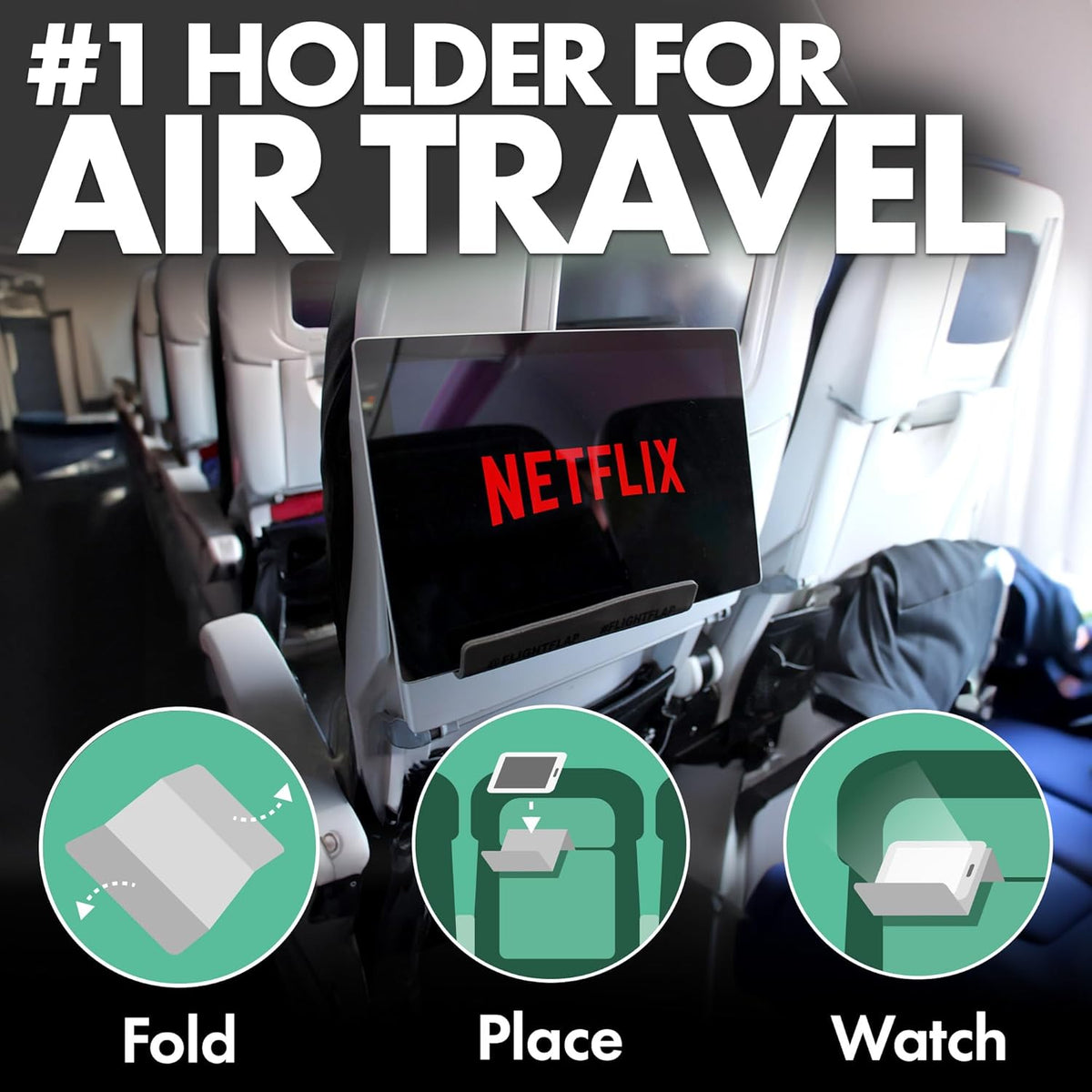 Airplane Tablet Holder, Extra Large 12x7” Flexible Cell Phone and Tablet Holder, Folding Cellphone Stand for Desk, Kindle, Bed, Long Flight Travel Accessories, Plane Essentials (Gray)