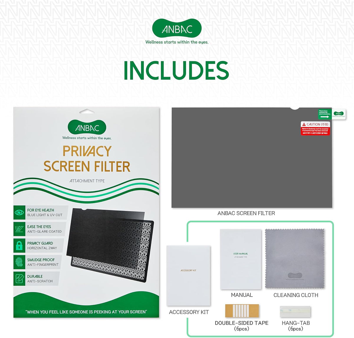 20 Inch Desktop Privacy Screen Shield for 16:9 Wide Monitor - Anti Glare Computer Privacy Screen Cover | Blue Light Blocking Screen Protector | Scratch Resistant UV Filter | Attachment Type