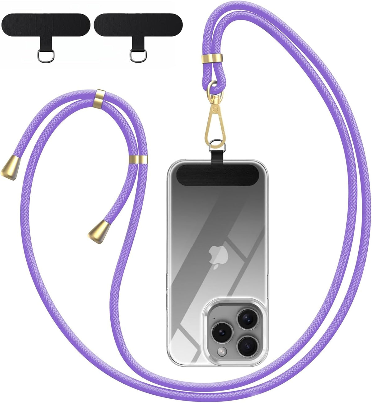 Crossbody Phone Lanyard Strap with 2 Pack Patchs, Adjustable Universal Nylon Neck Strap