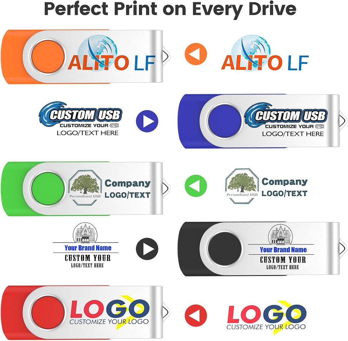 ABLAZE Custom Flash Drive 1GB 100 Pack, Personalized USB Drives Custom USB 2.0 Thumb Drives 100 Pack Memory Stick (Mixcolors)