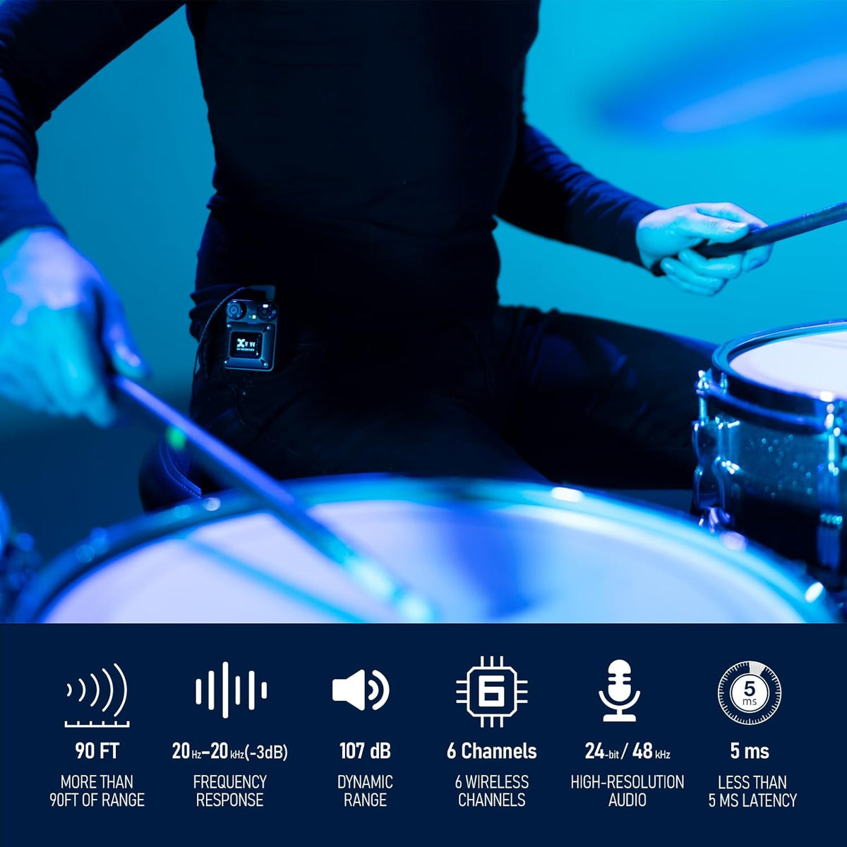 Xvive U4R4 Wireless in-Ear Monitor System Professional IEM System,1 Transmitter and 4 Beltpack Receiver for Studio, Band Rehearsal,Live Performance(U4R4)