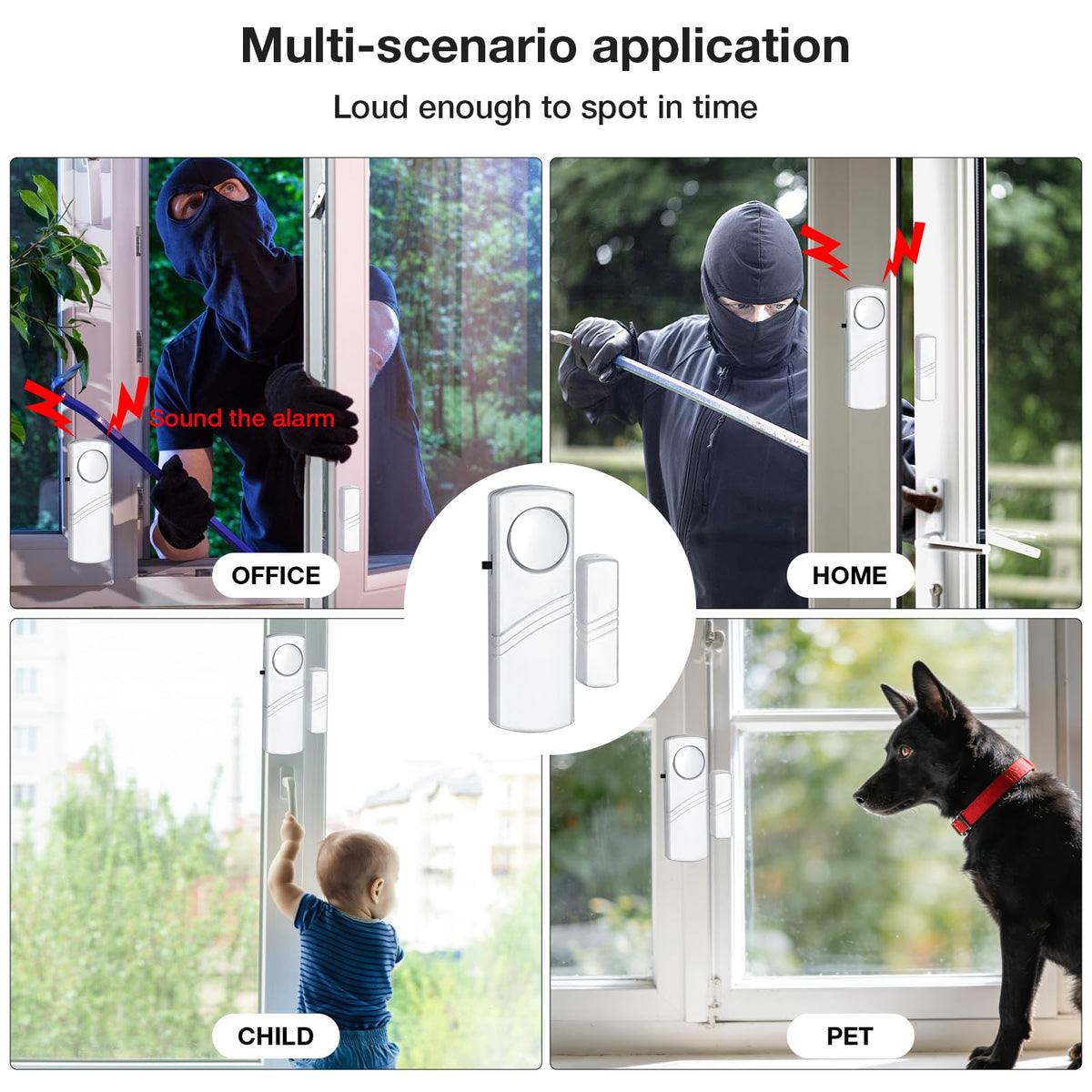 PLOJOP Security Window Door Alarm, Portable 90dB Wireless Sensor for Home & Travel Security, Easy DIY Installation, No Tools Needed (Battery Not