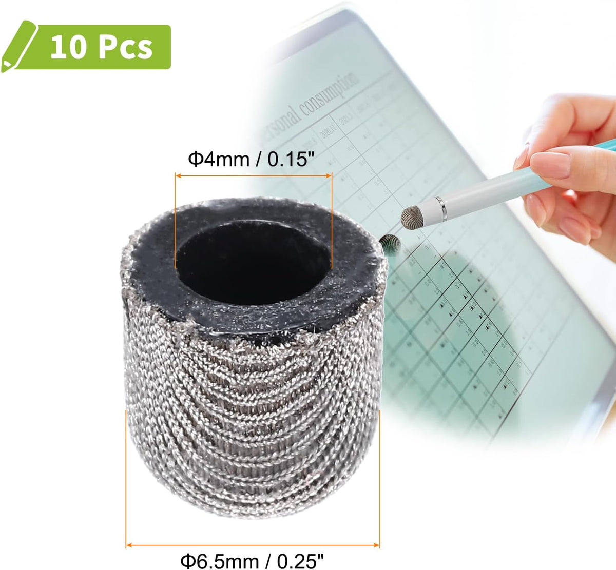MECCANIXITY 10Pcs Replacement Fiber Mesh Tips for Stylus Pens 6.5mm Suitable for Capacitive Touch Screen,High Sensitivity,Soft,No Scratch Screen Pen Tip