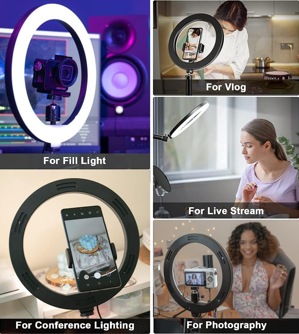 AceTaken 10'' C920s C930 C922x C925e C615 Webcam Ring Light Wall Mount, Streaming Light with Folding Arm Wall Holder