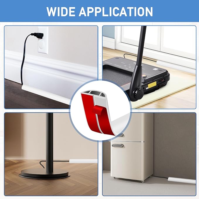 Floor Cord Cover Self Adhesive Cord Hider Floor Extension Cord Covers for Floor Power Cord Protector Cable Management Prevent Cable Trips Cable Cavity 0.51" W x 0.31" H (White, 3.3Ft)