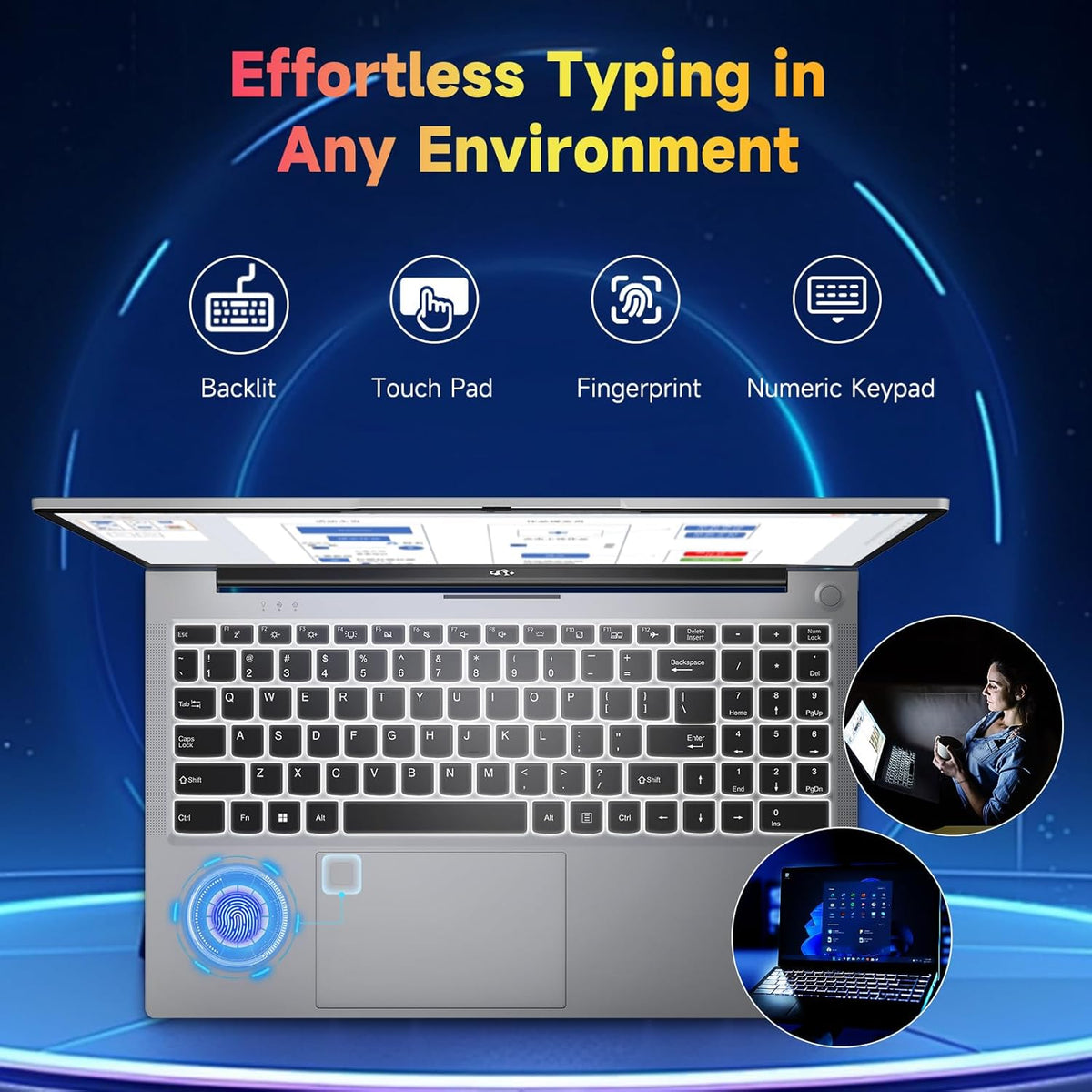 NIMO 15.6 inch Laptop FHD, AMD Ryzen 5 3500U, 8 GB RAM, 256 GB SSD, Windows 11, Backlit Keyboard, Fingerprint Reader, 65W PD, Lightweight Computer for Work and Homeschooling, Classic Silver