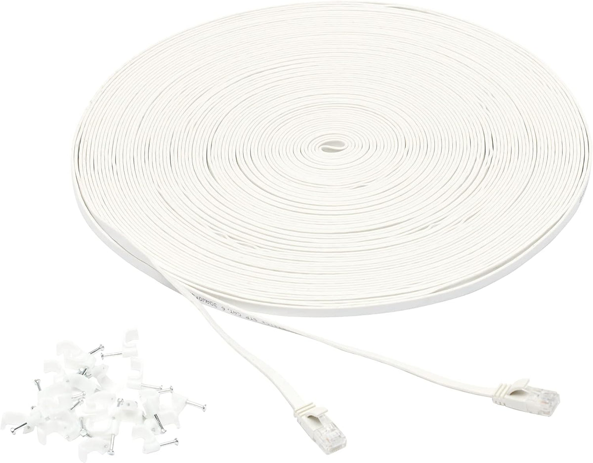 6 RJ45 10Gbps 100ft Amazon Basics Cat Ethernet Flat Network Cable, Snagless with Gold-Plated Connectors, Outdoor