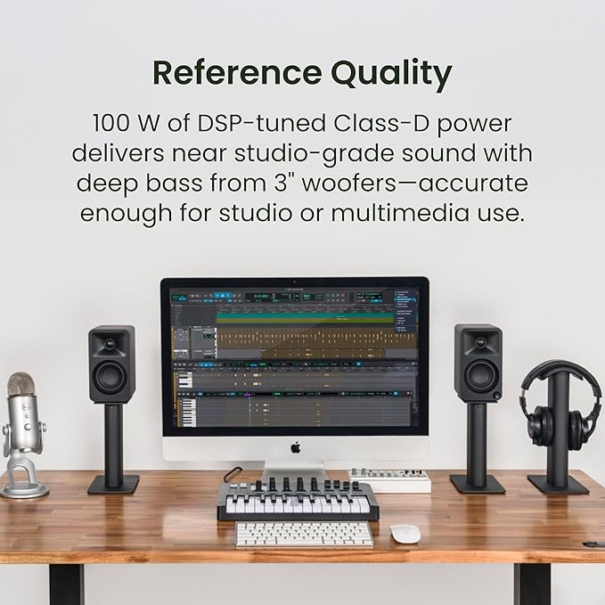 Kanto ORAMU 100W Powered Reference Desktop Computer Speakers with Bluetooth 5.0 and USB-C Input | Bi-Amplified | 100 Hz Automatic Crossover | Reference Quality Sound | Pair | Indigo