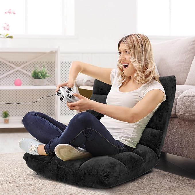 BestComfort Floor Chair with Back Support Floor Gaming Chairs w/ 14 Adjustable Position Padded Sleeper Bed Folding Floor Seating for Living Room Reading Watching TV Meditation for Adults &amp K
