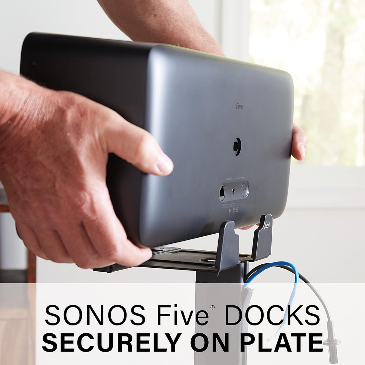 Sanus Wireless Speaker Stand for Sonos Five and Sonos Play:5 - Audio Enhancing Design for Vertical & Horizontal Audio with Built-in Cable Management & Premium Alloy Materials - OSS52 (Black)