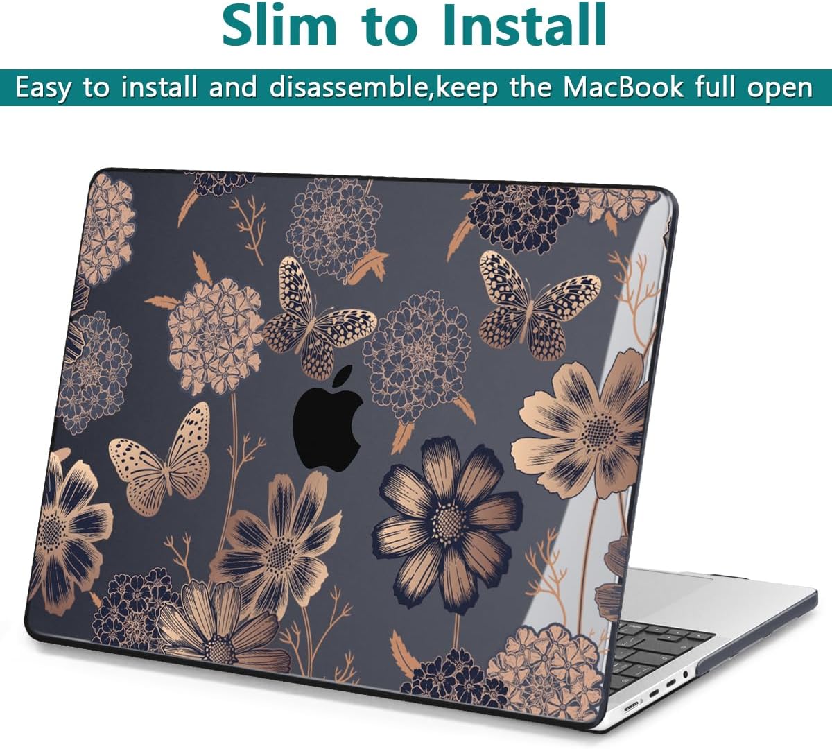 Teryeefi Case for for MacBook Pro 14 Inch M4 M3 M2 M1 (2021 2023 2024 Released) with Keyboard Cover & Screen Protector & OTG Adapter, Flower & Butterfly