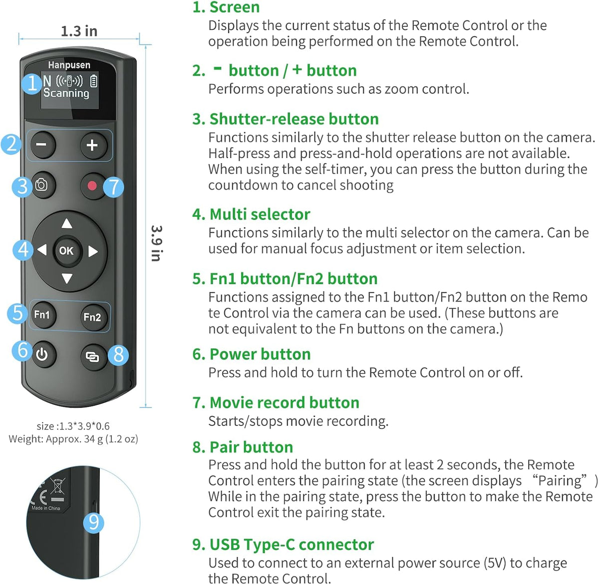 for Nikon Rechargeable Shutter Release,Wireless Camera Remote Control Compatible with P1000,P950,B600,A1000,Z6 II,Z30,Z50,Z5,Z7 II,Z fc,Z f,Z6 III,Z50 II,P1100,Z5II Replaces Nikon ML-L7