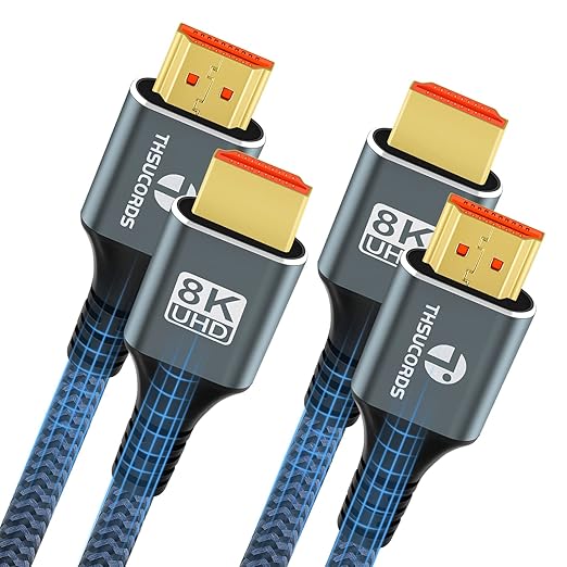 Thsucords 8K 4K HDMI Cable 1.6FT 2 Pack, High Speed Braided HDMI to HDMI 2.1 Cord Supports 8K@60Hz, 4K@120Hz 144Hz 48Gbps Compatible with Roku TV/PS5/HDTV/Blu-ray