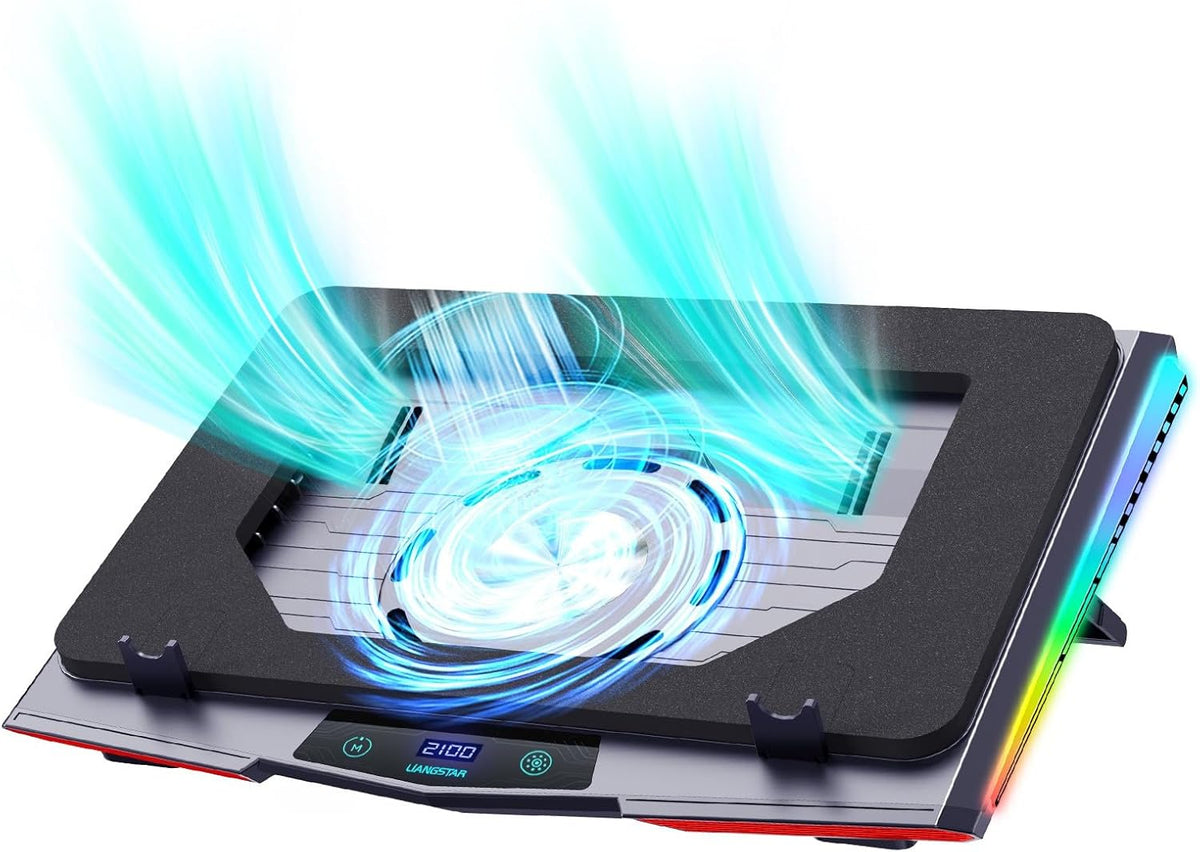 LIANGSTAR Gaming Laptop Cooling Pad, RGB Laptop Cooler with 3 Powerful Turbofans, 5 Height Adjustable Laptop Cooling Stand, 5 Fan Speed Touch Control, Seal Memory Foam for Cooling 12-19.3 inch Laptop