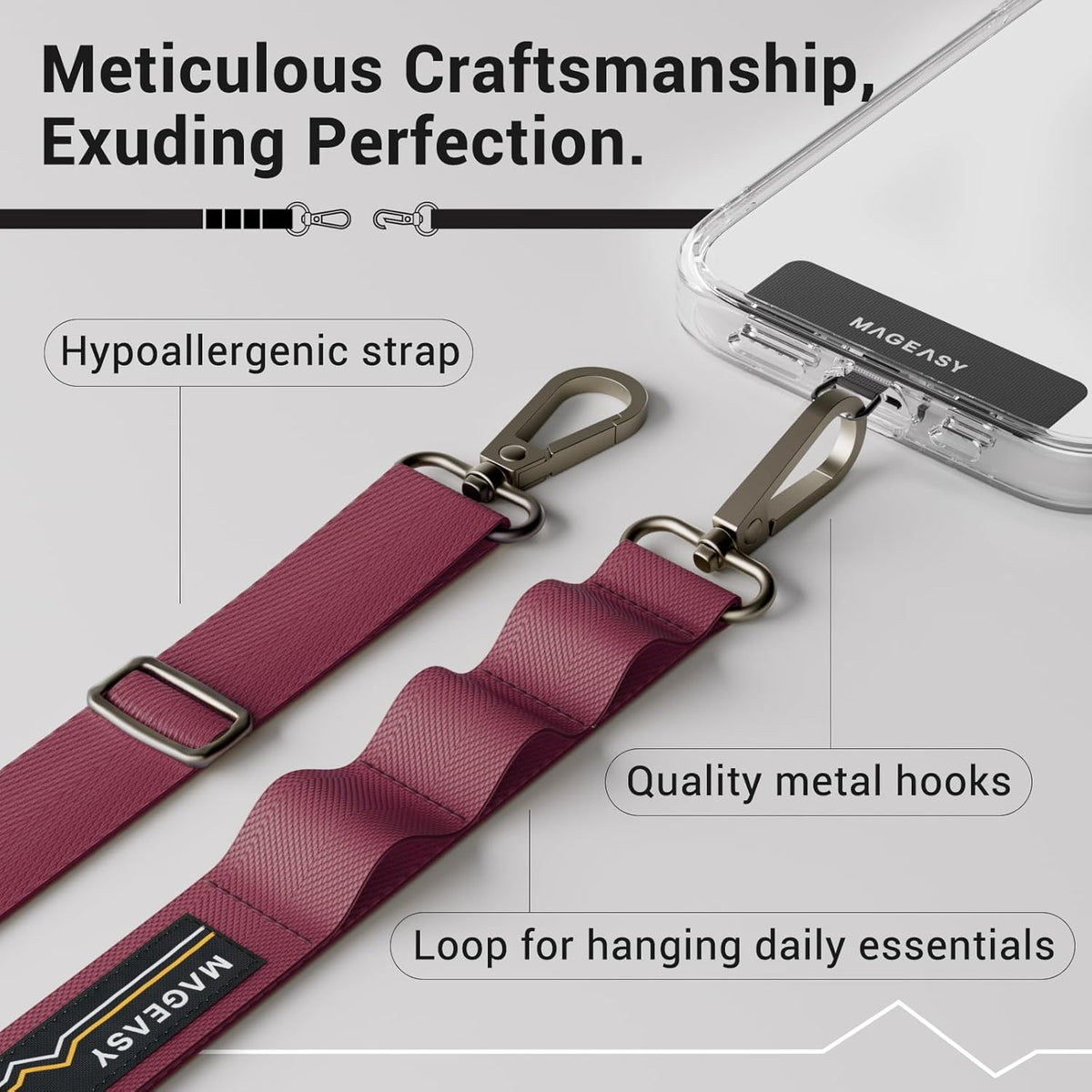 MAGEASY Universal Cell Phone Lanyard Crossbody - Anti-Theft Crossbody Phone Strap for iPhone 16 Pro Max & Most Smartphones, for Men & Women | 20mm (Burgundy)