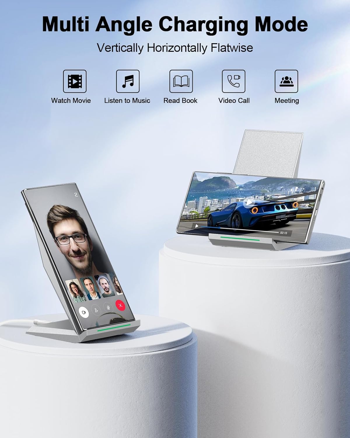 Fast Wireless Charger, NANAMI Qi Certified Wireless Charging Stand Compatible iPhone 16/16 Plus/16 Pro/16 Pro Max/15/14/13/12, Samsung Galaxy S25/S24/S23/S22/S21/S20/Note 20 Ultra and Qi-Enabled Phone