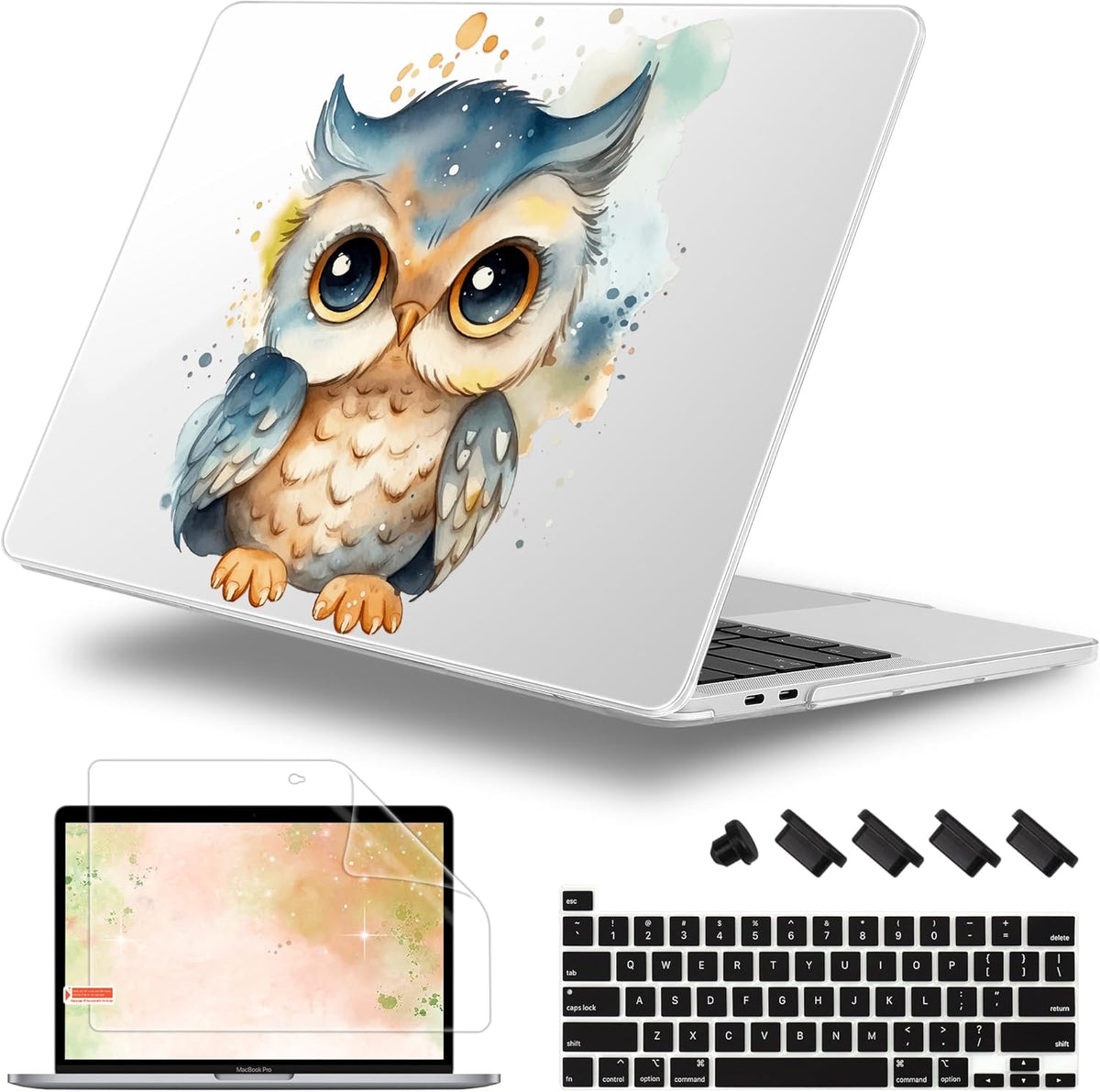 for MacBook Pro 16 inch Case 2019 2020 Release Model A2141, Plastic Hard Shell Cover with Keyboard Cover for MacBook Pro 16 inch with Touch Bar & Touch ID - Cute owl