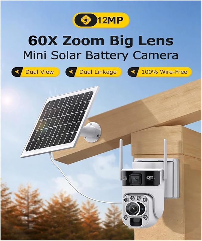 4K 60X Optical Zoom 4G Solar Camera Dual Screen Outdoor WiFi PTZ PIR Detection Human Auto Tracking CCTV Cameras(White 60X WiFi 32GB)