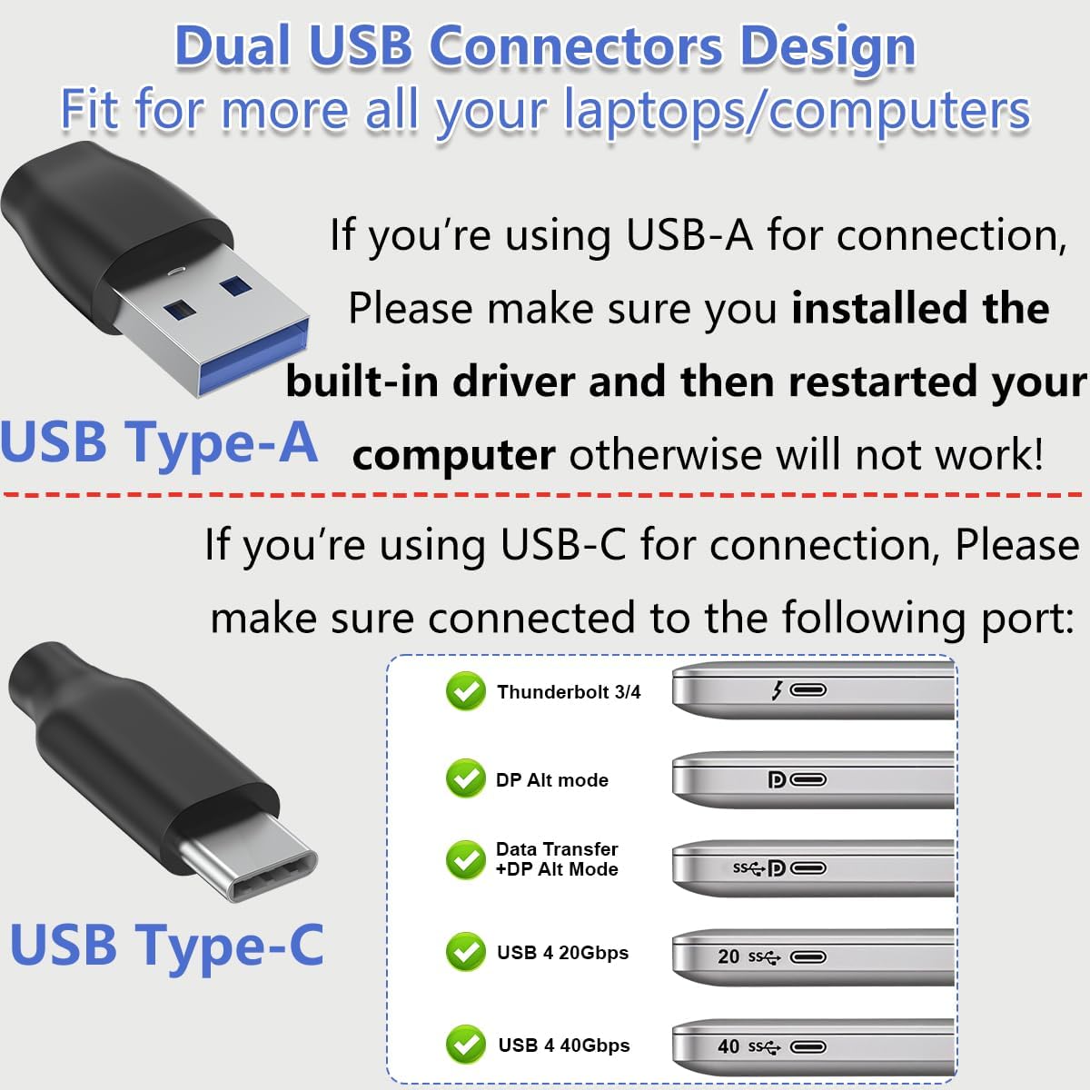 Herfair [1080P 3.0 1 2 11/10/8/7 USB to HDMI Adapter Full HD] HDMI Splitter for Dual Monitors USB to Extended Display