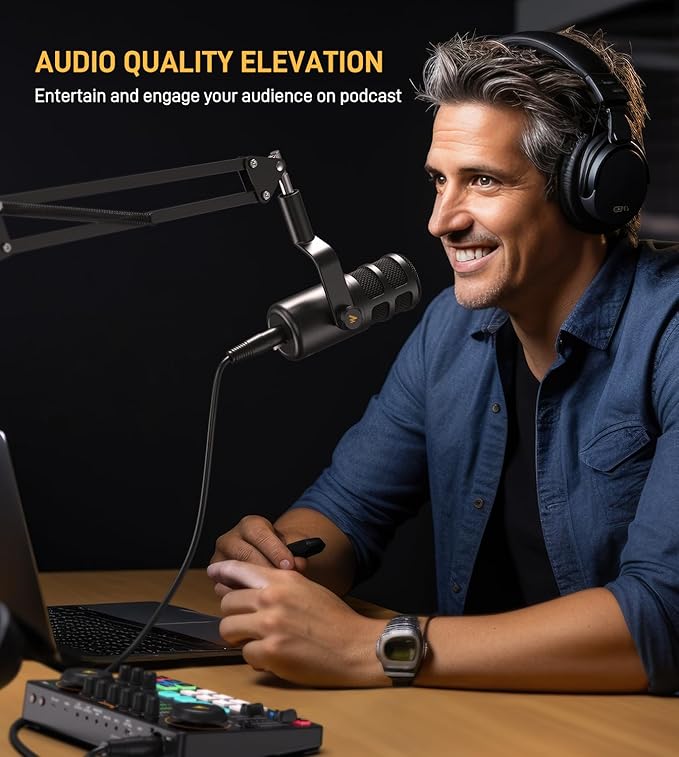 MAONO XLR Podcast Dynamic Microphone Cardioid Studio Mic with Boom Arm for Vocal RecordingStreamingGaming Voice Isolation Technology Metal Mic Works for Audio Interface Mixer