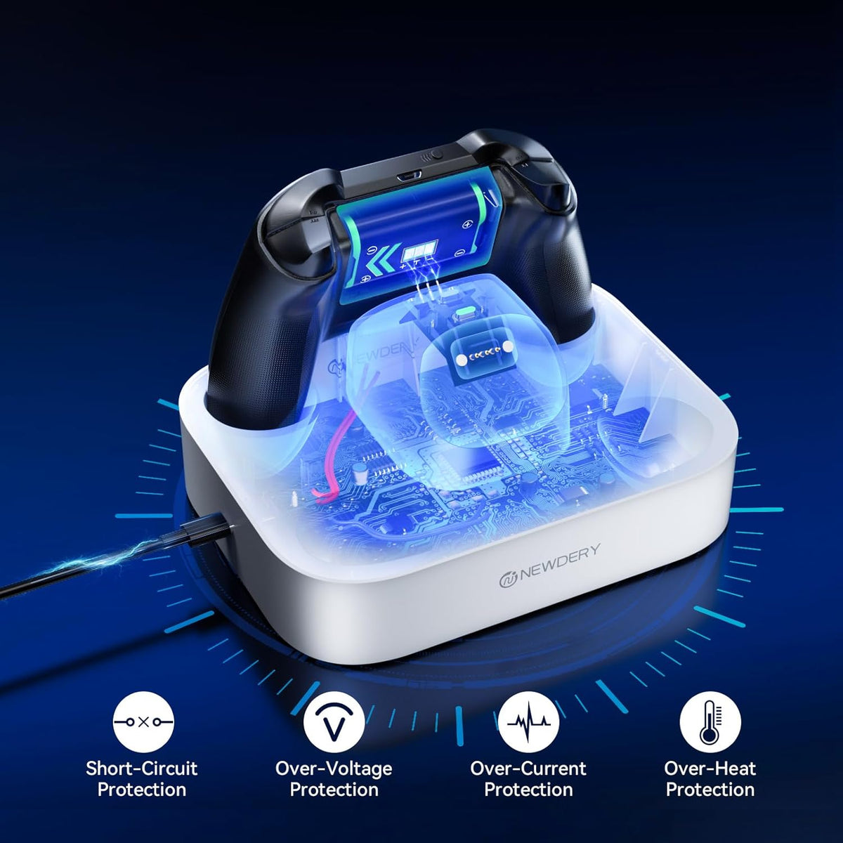 NEWDERY Controller Charger Station for Xbox, 2x5280mWh Rechargeable Battery Packs for Xbox One/Series X|S Controller, Dual Charging Dock for Xbox Controller with 4 Battery Covers-White