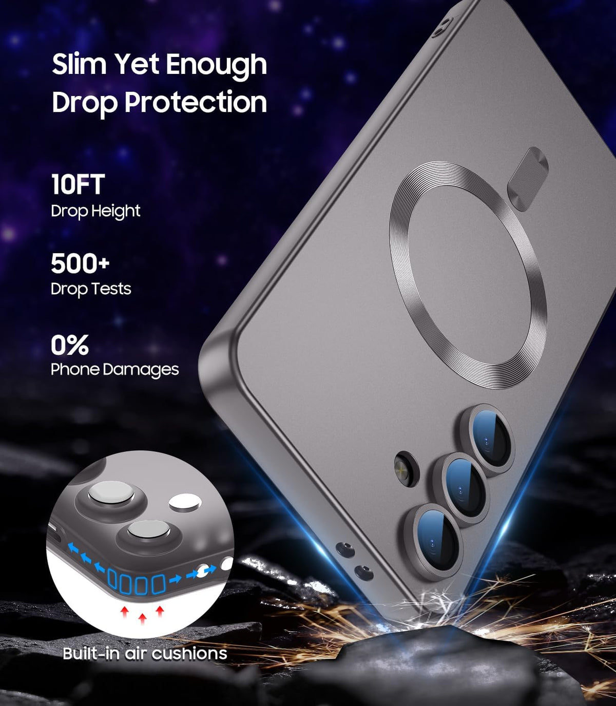Magnetic for Samsung Galaxy S25 Plus Case [Compatible with MagSafe][Built-in Camera Lens Protector] Slim Soft Silicone Bumper Shockproof Metallic Luster Phone Case (Gray)