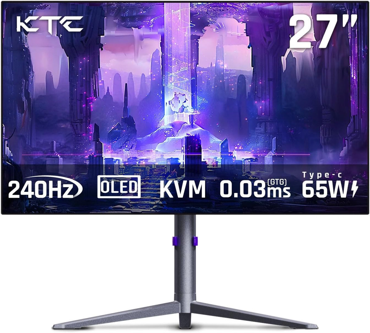 KTC 27 OLED Monitor - 1440p 240hz Monitor 0.03ms GTG, Type-C 65W, Built-in Speakers, 1.5M:1 Contrast Ratio, 136% sRGB, DisplayPort1.4, HDMI2.0,USB-C 3.0, Vesa, PC Moniter for Gaming Movie Office