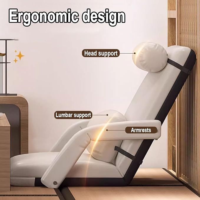 Gaming Floor Chair with Arms Backrest 6 Adjustable Positions Indoor Chaise Lounger Bed Clean with One Wipe with Headrest and Lumbar Support Multi-Color(Green)