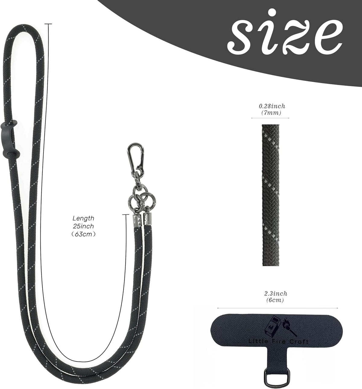 Phone Lanyard Universal Cell Phone Strap Crossbody Strap for iPhone Lanyard Around the Neck Extra Long Rope with Tether Tab for Men and Women (Black Reflective)