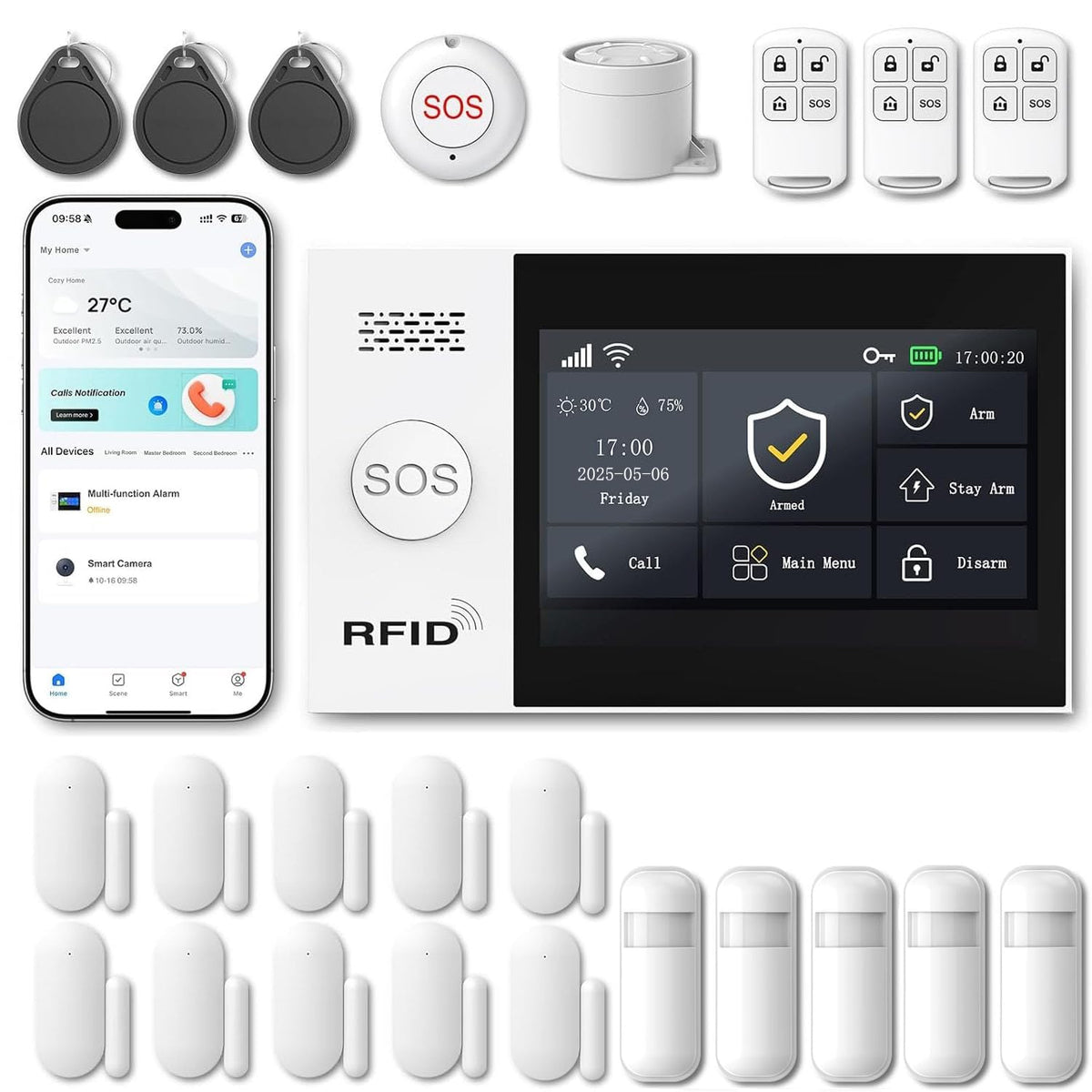 WiFi Wireless Alarm System for Home Security - 24/7 Protection Smart Home Devices 4.3" Touch Screen, GSM/4G+WiFi, App Instant Alerts, No Monthly Fee