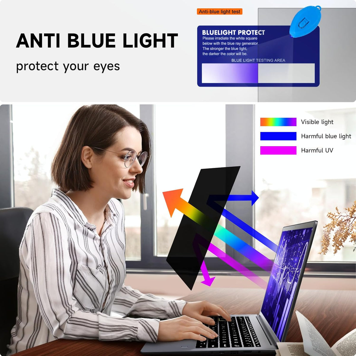 Laptop Privacy Screen 15.6 Inch Compatible with HP/ Dell/ Acer/ Samsung/Asus/ Lenovo/Toshiba, Removable 16:10 Aspect Privacy Filter Screen Protector for 15.6 Inch Laptop, Anti Glare Blue Light Laptop