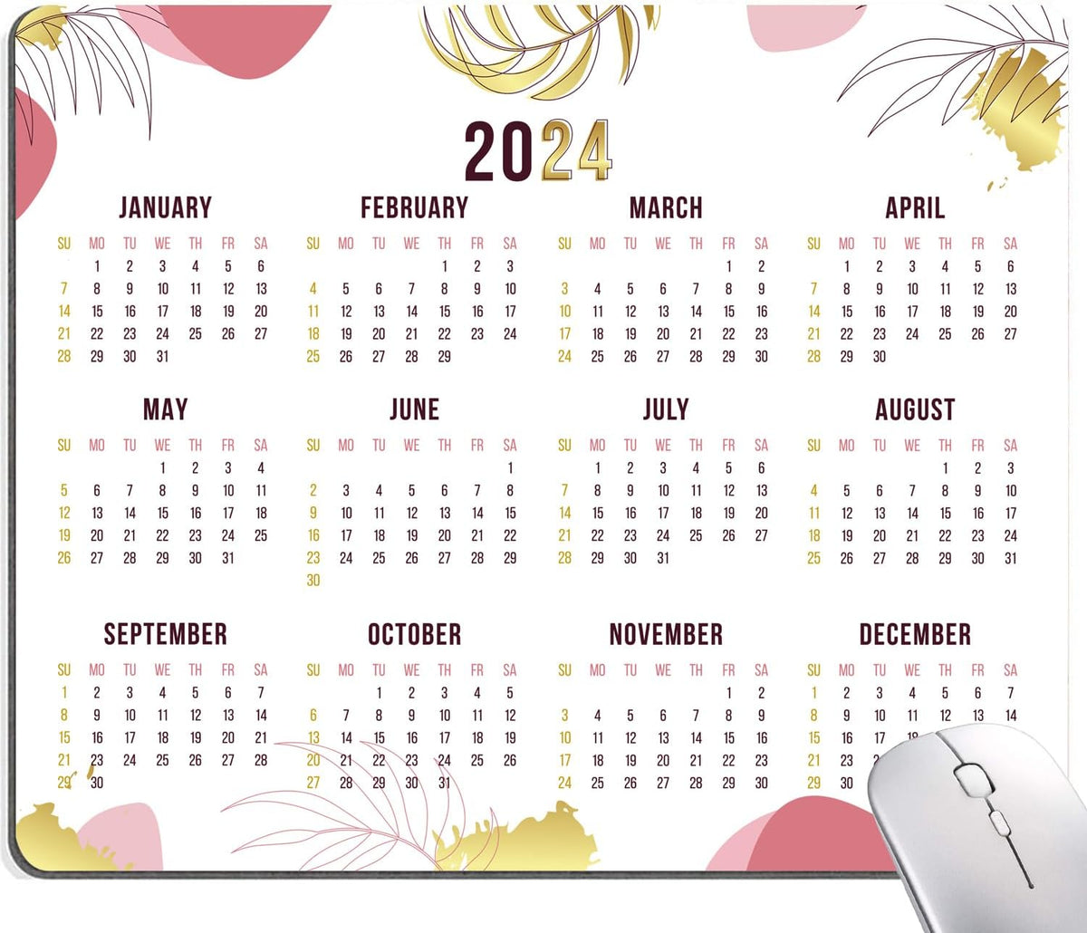 Mouse Pad, 2025 Calendar Mouse Pads, Cute Square Mouse Mat Waterproof Non-Slip Rubber Base Computer Mousepad for Desk Home Office Laptop, Abstract Leaf Calendar