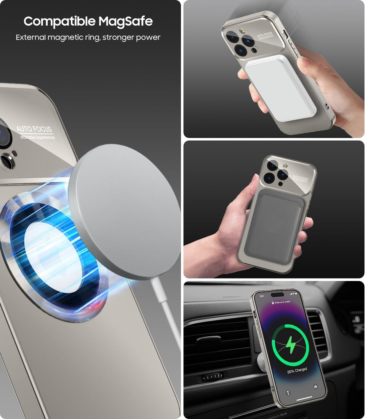 Magnetic for iPhone 12 Pro Max Case, Compatible with MagSafe, Built-in Camera Lens Protector, Logo View, Military Grade Drop Proof Phone Case Cover, Titanium Gray
