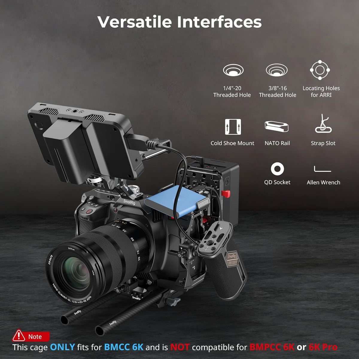 SmallRig Camera Cage Advanced Kit for Blackmagic Design Cinema 6K, Only for BMCC 6K, with Top Handle, Rotating Side Handle, SSD Bracket, Cable Clamp, Lens Mount Adapter, 15mm Rods and Baseplate - 4575