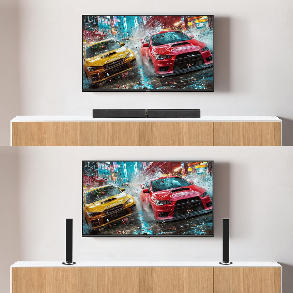 MZEIBO Sound Bar for Smart TV，80W Detachable Bluetooth Soundbar with Powerful Bass, 2-in-1 Home Theater Audio System, ARC/Optical/AUX Connectivity for TV/PC/Laptop/Game Console