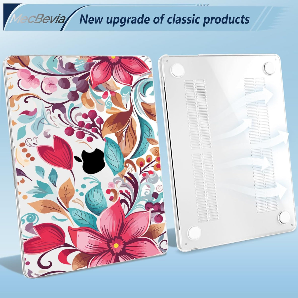 Compatible with MacBook Air 13.6 inch Case, M4 A3240/M3 A3113/M2 A2681 (Released 2025 to 2022), Hard Shell, Keyboard Cover, Screen Protector, Webcam Cover & Type-C Adapter, Geometric Flowers