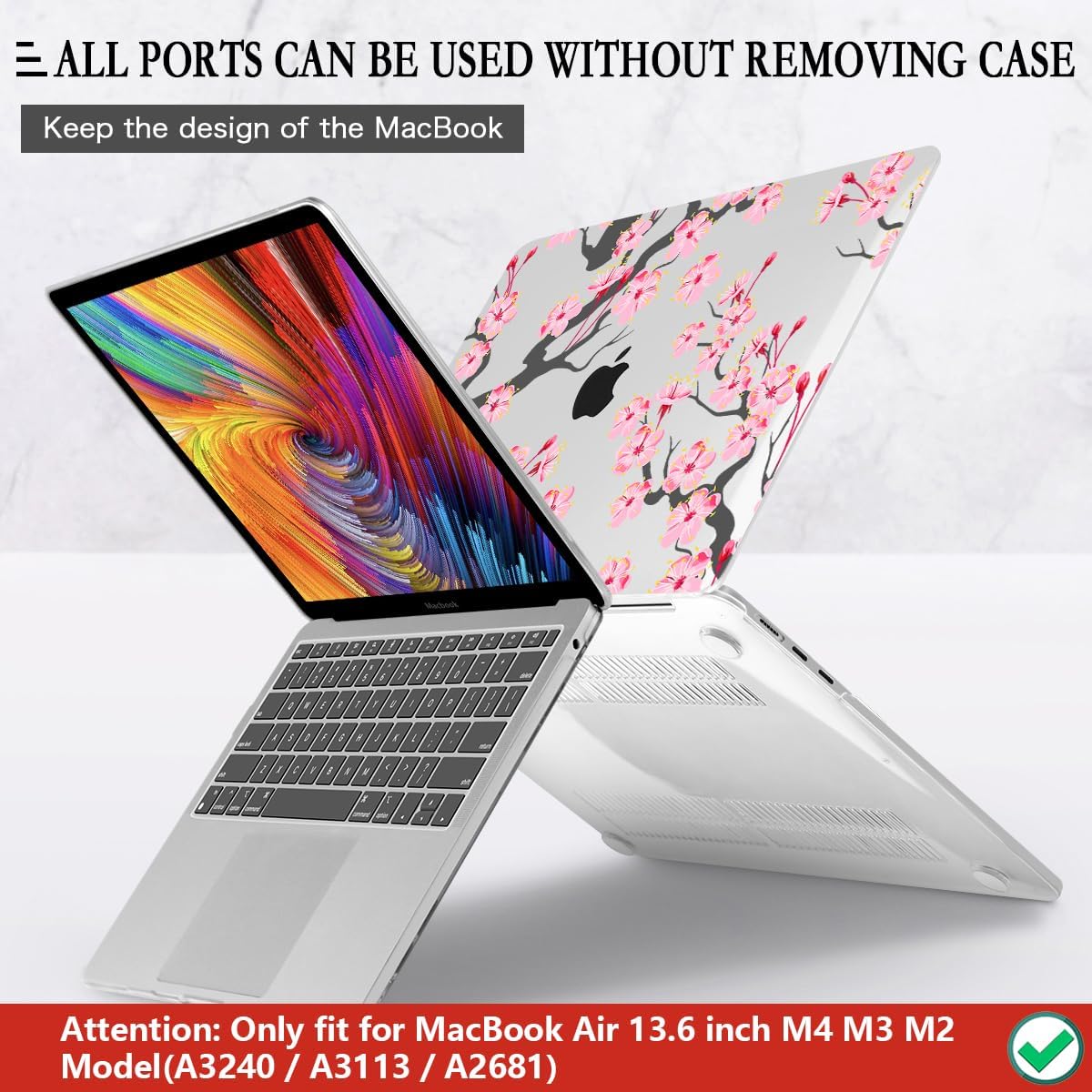 CISSOOK Compatible with MacBook Air 13.6 Inch Case A2681 A3113 A3240 2022-2025 Release, Hard Shell Case with Keyboard Cover for MacBook Air 13.6 M2 M3 M4 - Cherry Blossoms