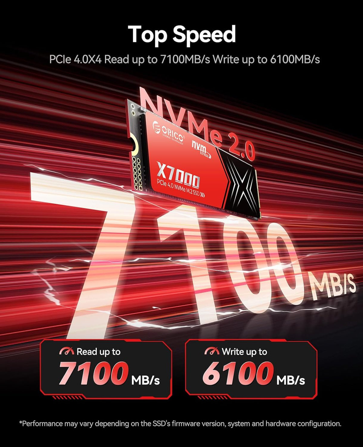 ORICO X7000 1TB NVMe SSD for Gaming, 7100MB/s Read Speed, 17μs Response Time, PCIe Gen 4 Internal Drive, PS5 & PC Compatibility, Comes with Heatsink for Enhanced Cooling and Multitasking