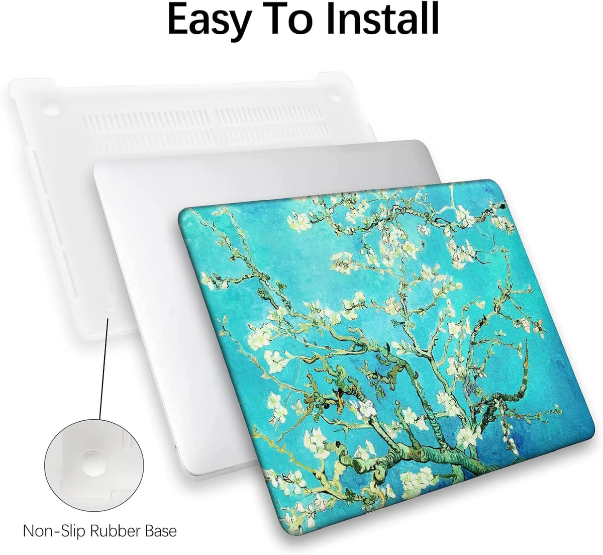 Berkin Arts Compatible with MacBook Air 13 inch Cover, 2022-2018 Release A1932 with Touch ID with Keyboard Cover & Screen Protector Cloisonnism (Almond Blossom by Van Gogh)