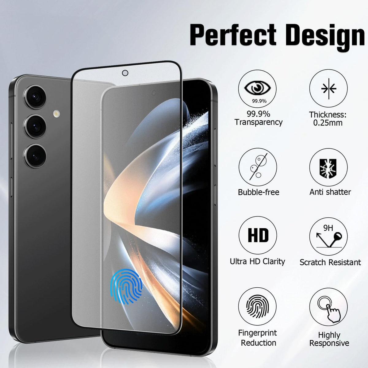 2 Pack Galaxy S24 Plus/S25 Plus Matte Screen Protector,9H Hardness Tempered Glass,Anti-Glare,Anti-Scratch,Smooth and Responsive Absolute,High Definition,Fingerprint Unlock, With Installation Frame