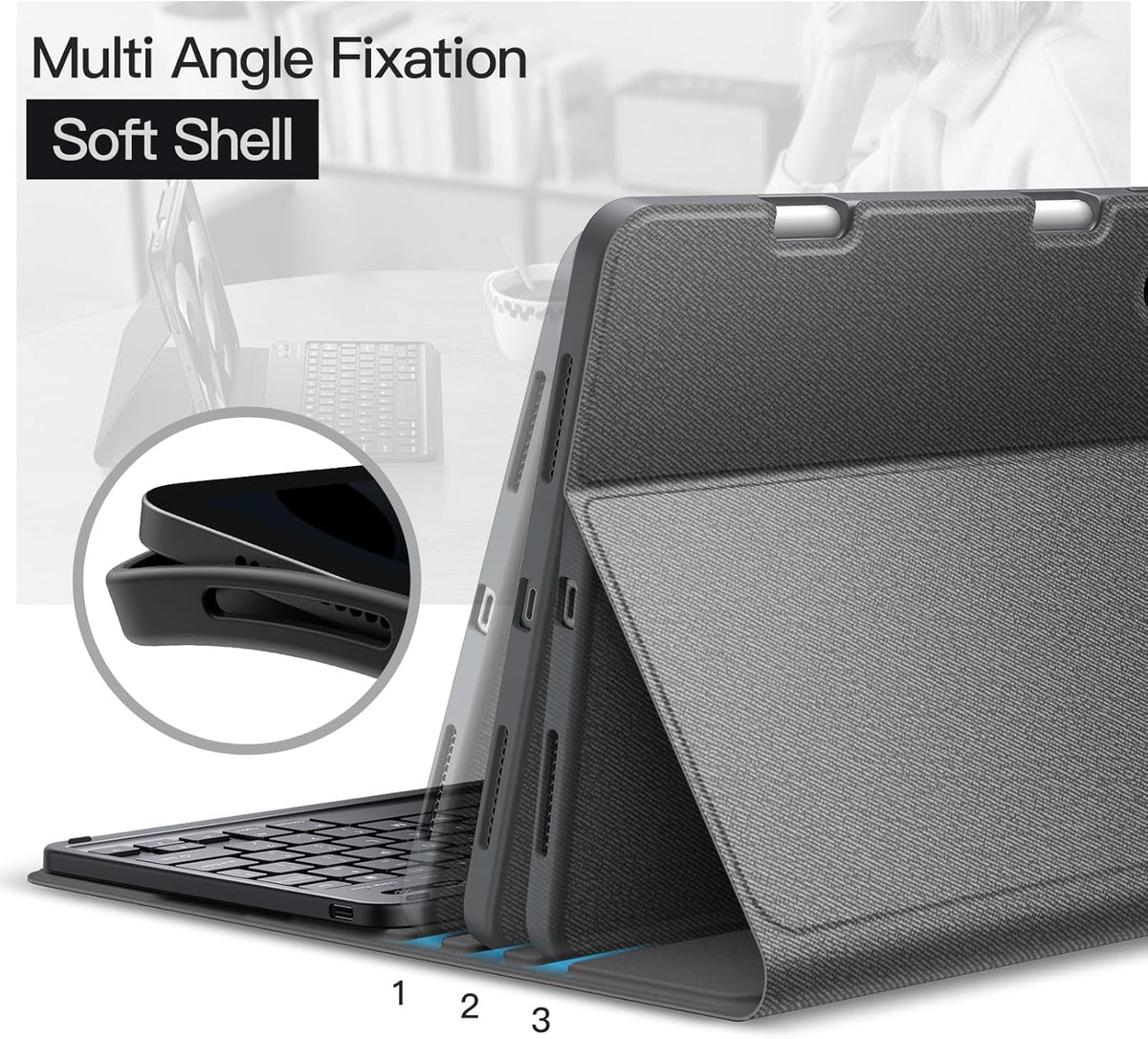 JETech Keyboard Case for iPad Air 11-Inch M3/M2 (2025/2024), iPad Air 5th/4th (10.9-Inch 2022/2020) with Pencil Holder, Magnetic Detachable Bluetooth Keyboard, TPU Back Stand Cover (Space Gray)