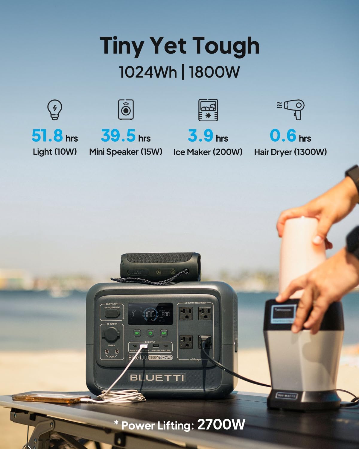 BLUETTI Elite 100 V2 Solar Generator with 350W Solar Panel (Ships Separately), 1024Wh Portable Power Station w/ 4 1800W AC Outlets, 35% Smaller, Ideal for Camping, Emergencies, Backup Power(2025 New).
