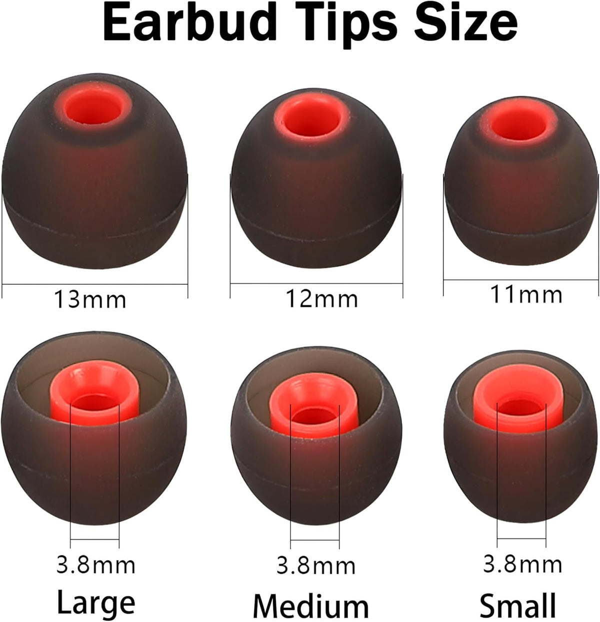 Silicone Earbud Tips Replacement Ear Tips Earbud Covers Fit Most in-Ear Earbuds(Inner Hole 3.8mm -5.1mm) Headphone Earbud Rubber Tips9 Pairs S M L
