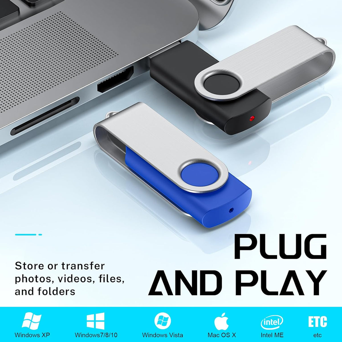 FEBNISCTE 64GB Flash Drive 10 Pack, Thumb Drive High Capacity Multicolour, Bulk USB Flash Drives 64 GB Metal Swivel, USB 2.0 Jump Drive Portable, Pen Drive Zip High Speed for Data Storage