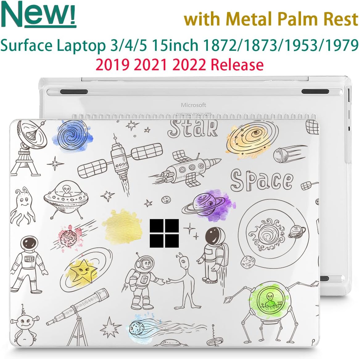 Tuiklol Case for 15 Inch Microsoft Surface Laptop 5/4/3 2022-2020, Model 1979/1953/1872/1873 Hard Shell Cover, Keyboard Cover+Screen Protector+Dust Plugs,Astronaut